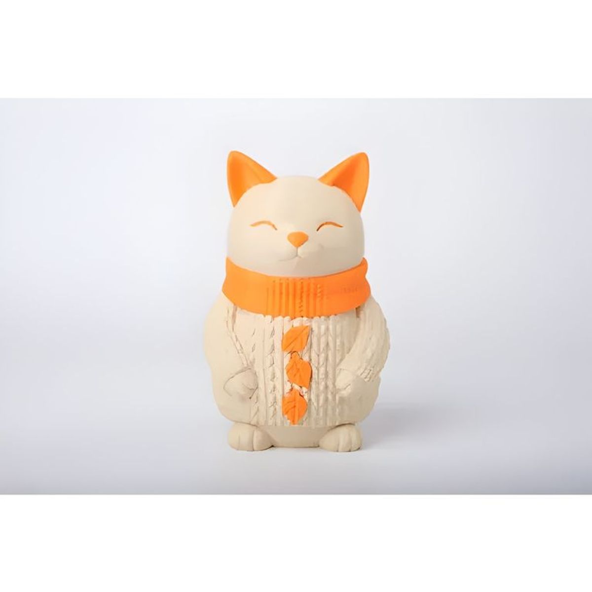 GENERICO - Escultura gato con suéter decorativo beige