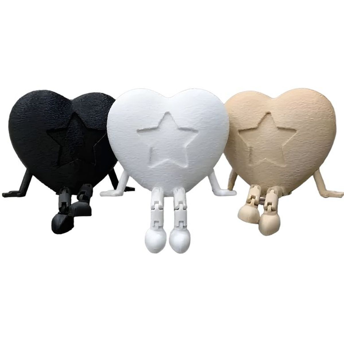 GENERICO - Pack 3 figuras articuladas corazón blanco negro beige