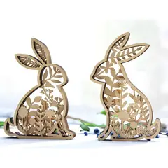 GENERICO - Pack 2 conejos de pascua de madera