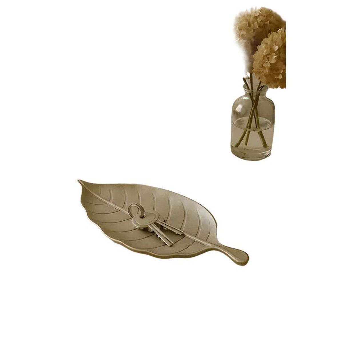 GENERICO - Bandeja decorativa hoja larga 40 cm caqui