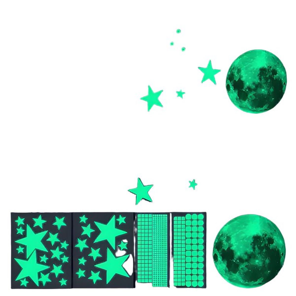 GENERICO - Adhesivos fluorescentes estrellas y lunas verde