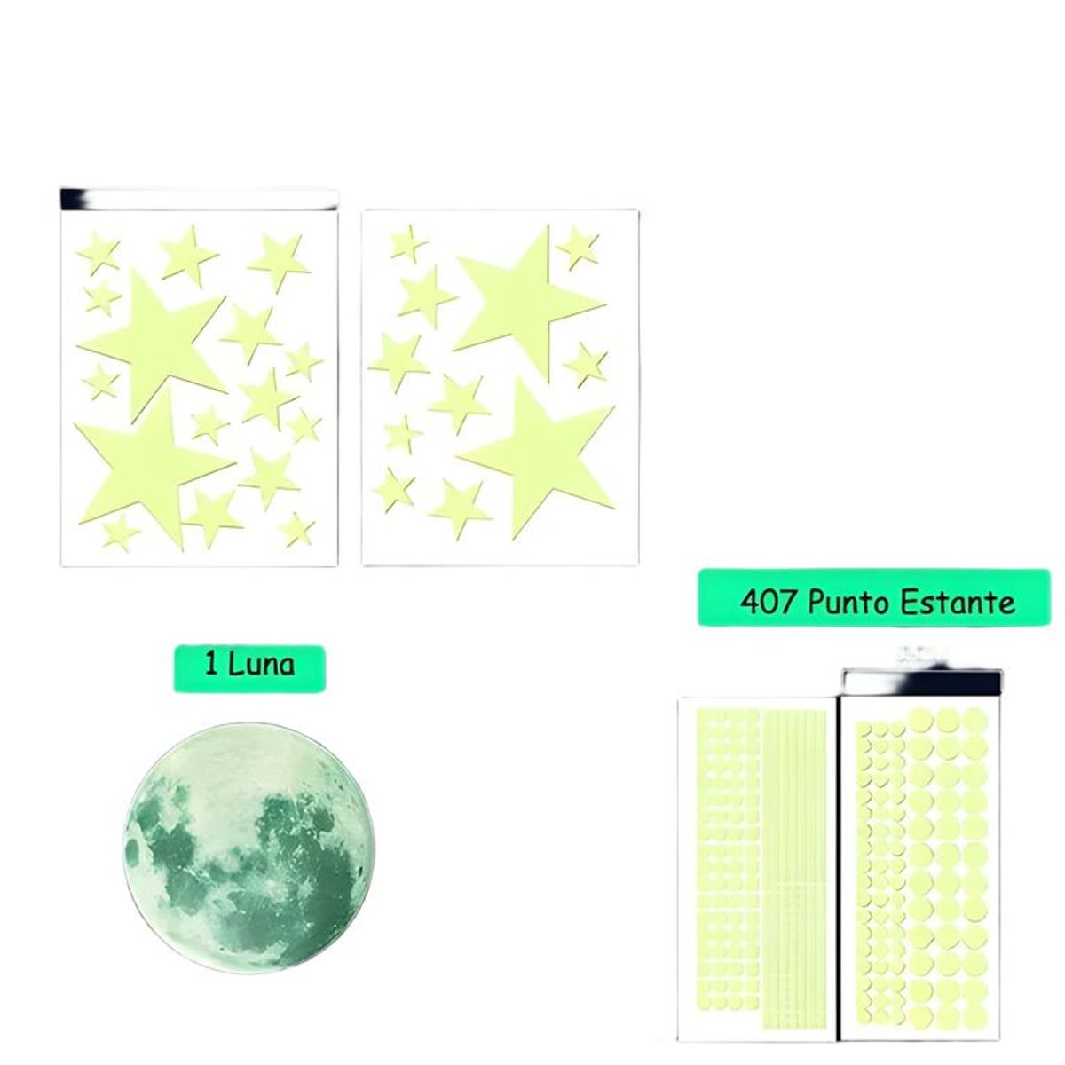 GENERICO - Adhesivos fluorescentes estrellas y lunas verde