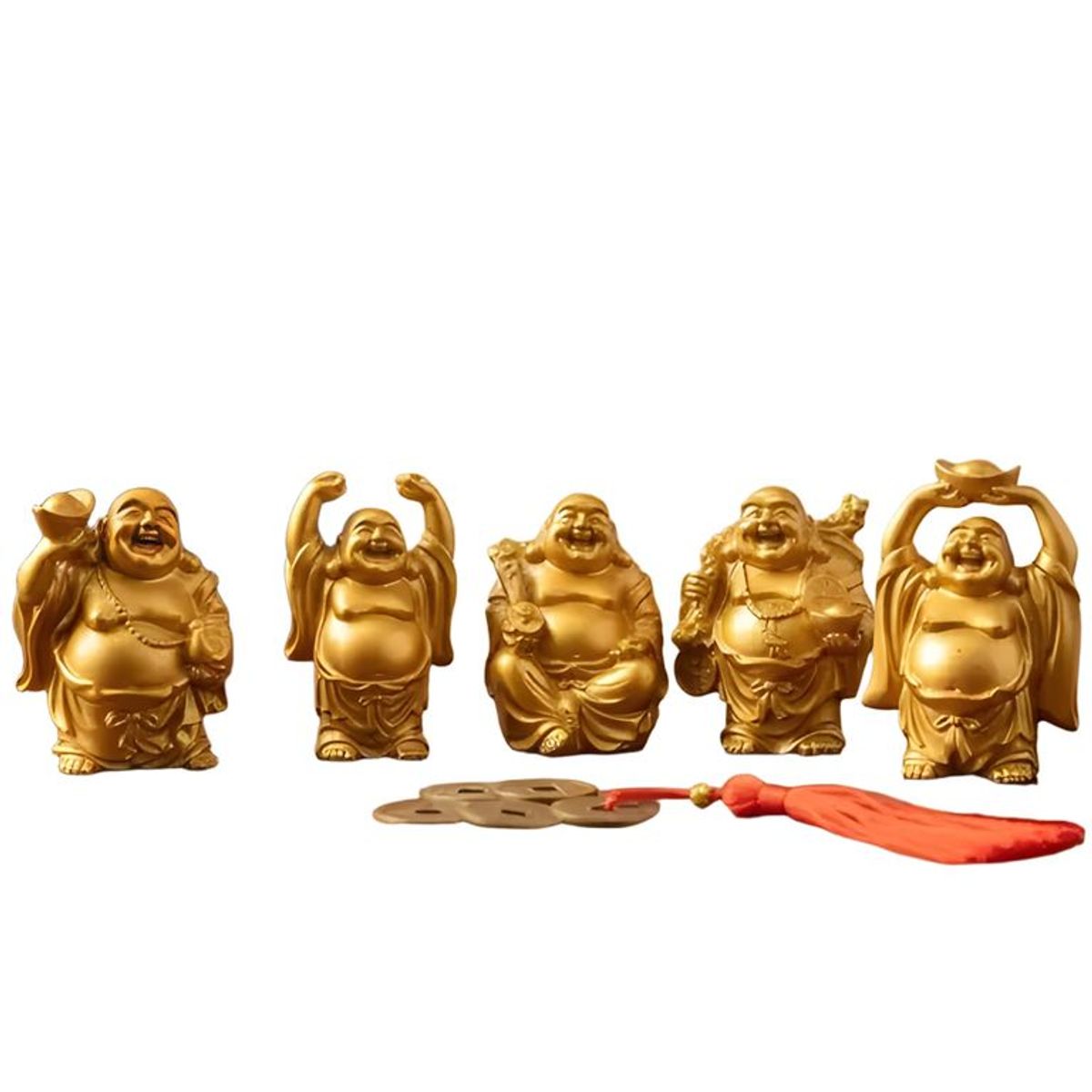 GENERICO - Figuras buda decorativas resina 6 unidades dorado