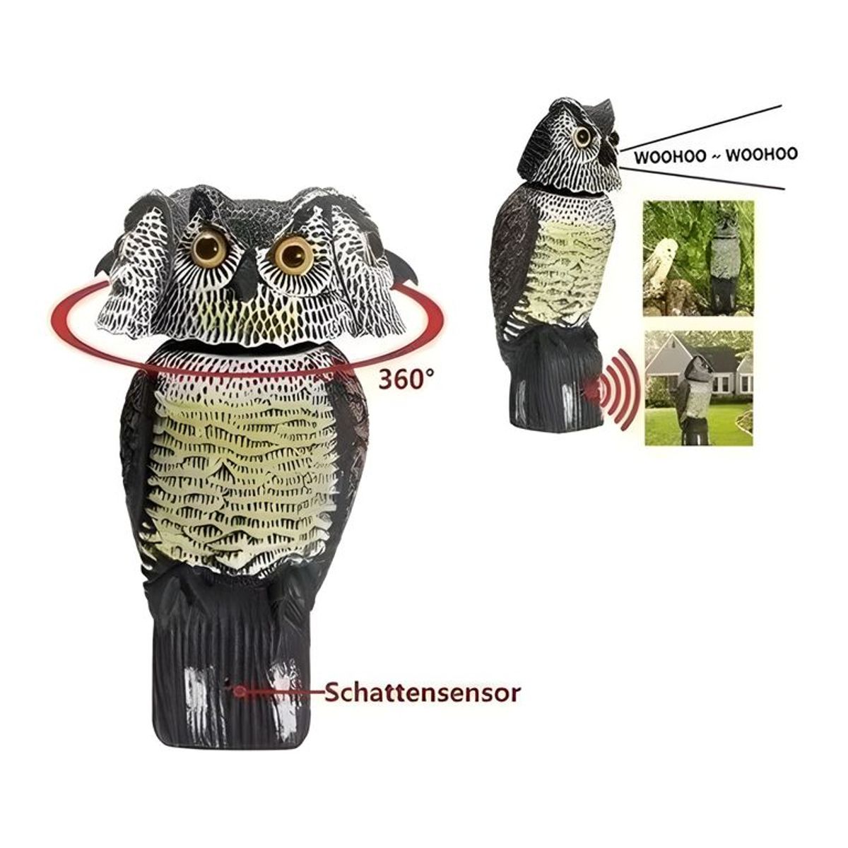GENERICO - Búho espantapájaros repelente de aves negro