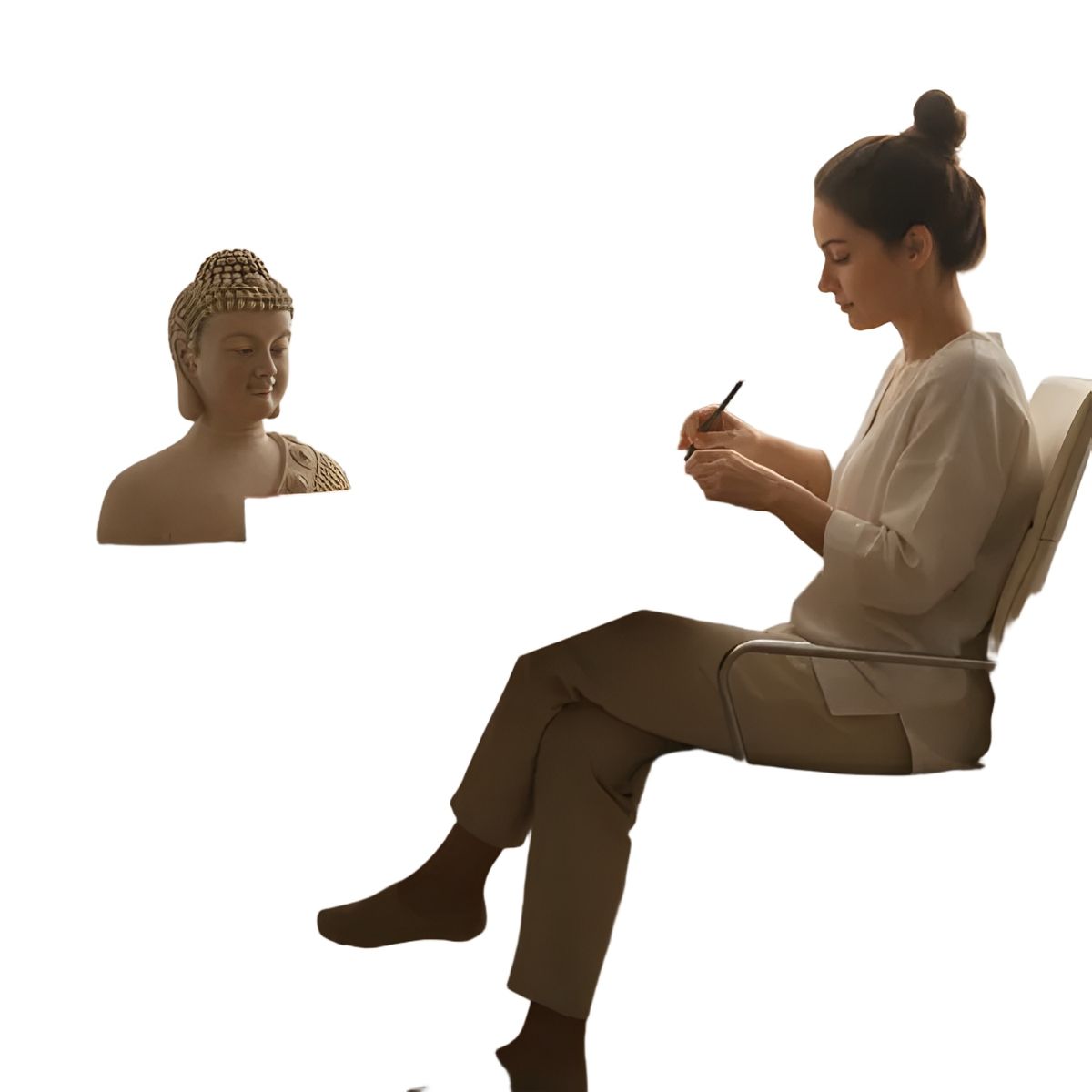 GENERICO - Figura buda meditación resina 23 cm beige