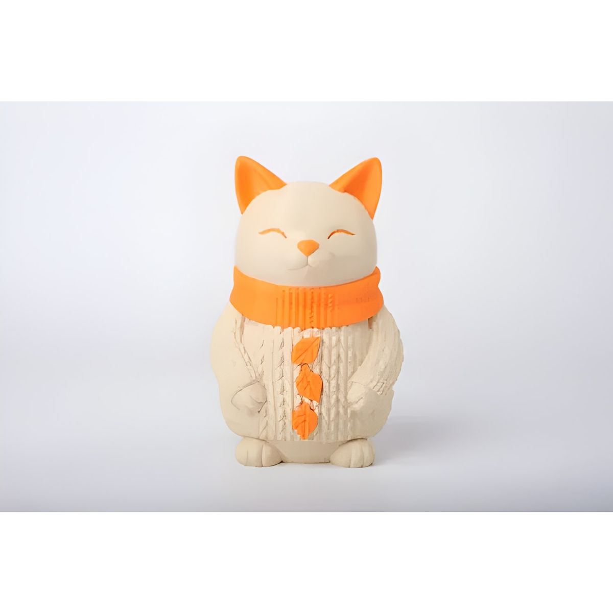 GENERICO - Escultura gato con suéter decorativo beige