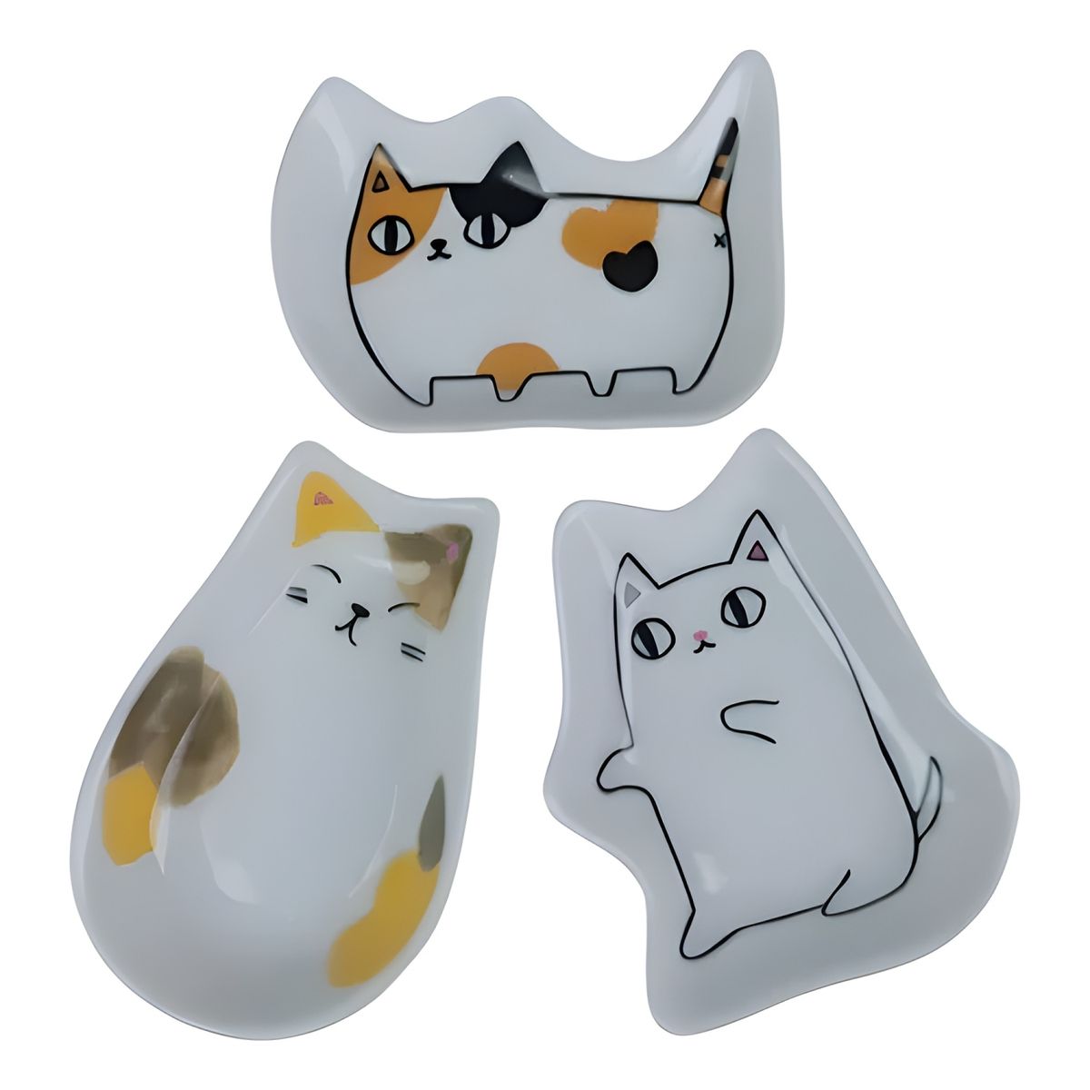 GENERICO - Plato cerámico gatita estilo japonés pack 2 blanco