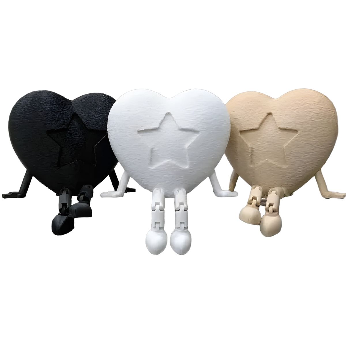 GENERICO - Pack 3 figuras articuladas corazón blanco negro beige