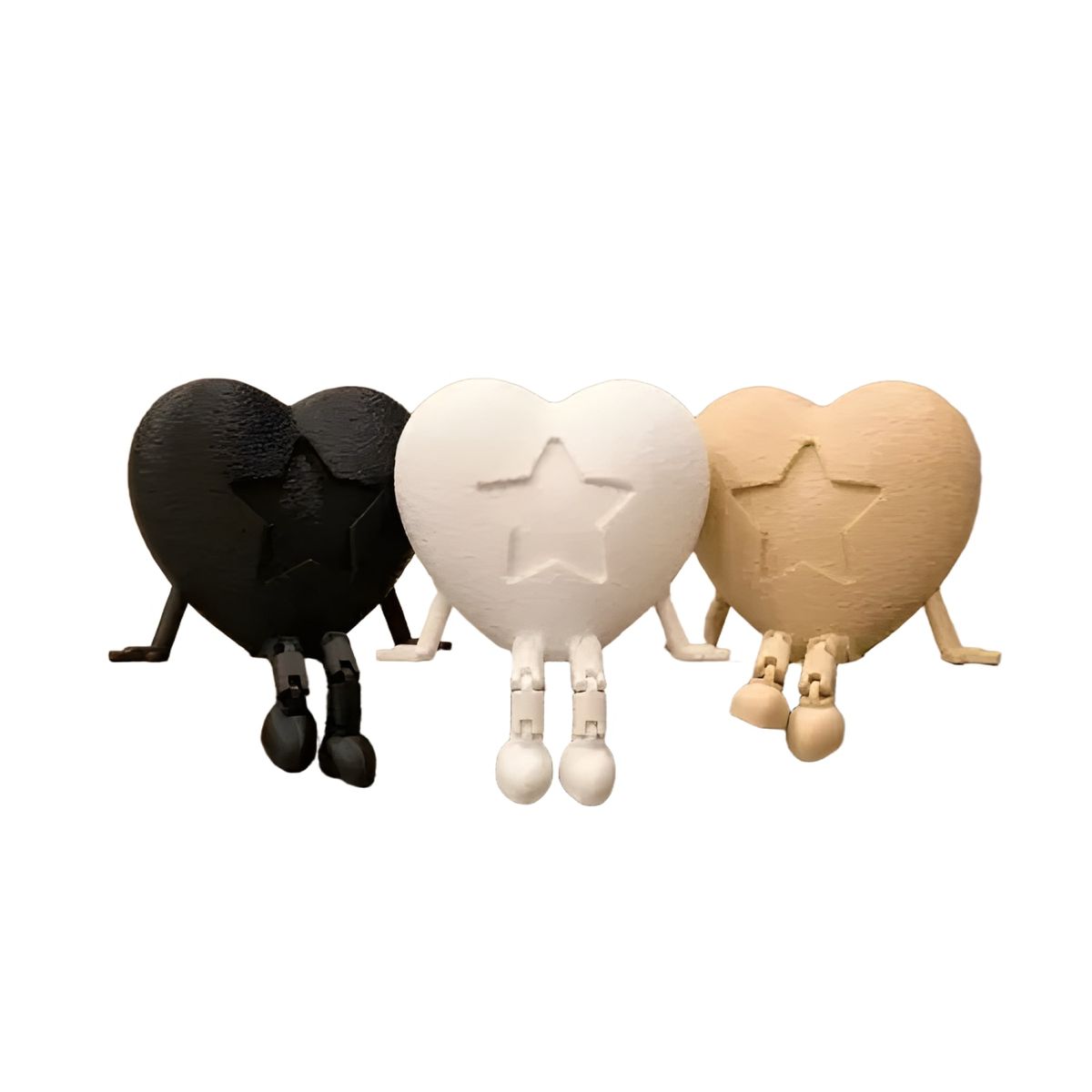 GENERICO - Pack 3 figuras articuladas corazón blanco negro beige