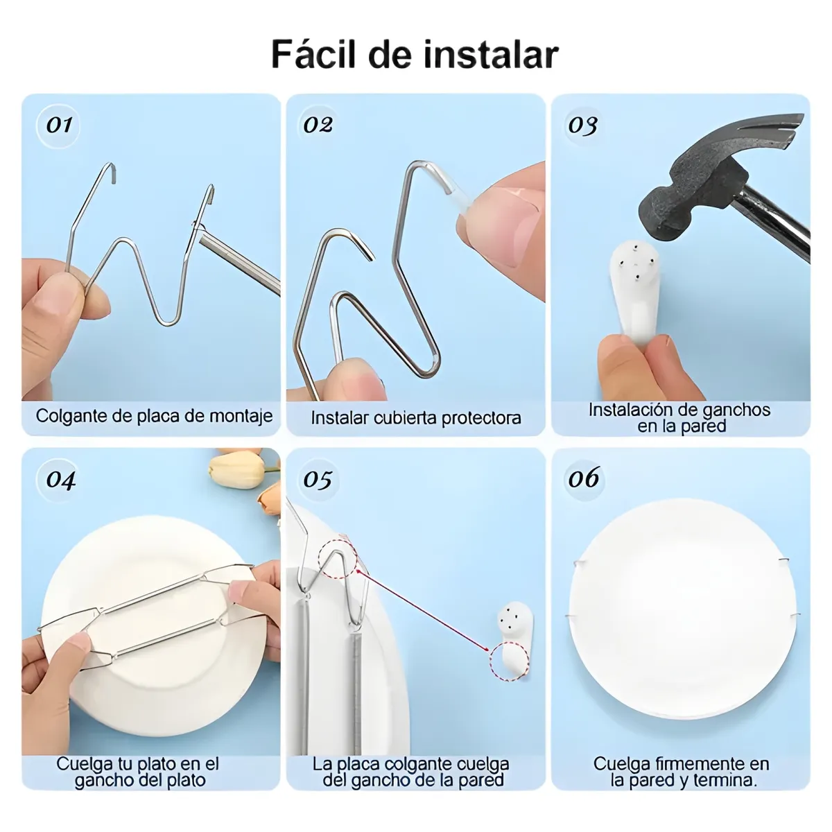 GENERICO - Kit 12 colgadores de platos plateado inoxidable acero