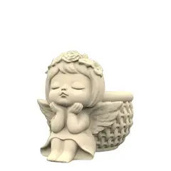 GENERICO - Figura decorativa niña con alas de yeso blanco