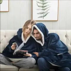MOVI - Polerón Sherpa Azul Con Capucha, Talla Única, Unisex.