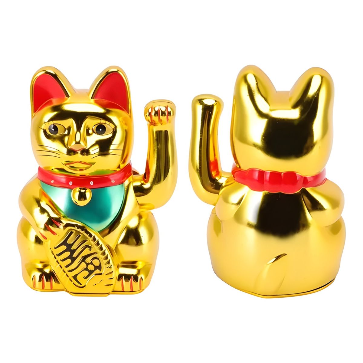 GENERICO - Gato chino de la suerte con movimiento 18 cm dorado
