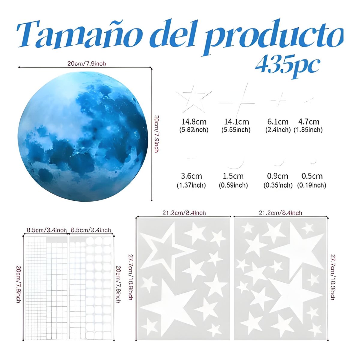 GENERICO - Estrellas fluorescentes para techo 435 piezas azul 6
