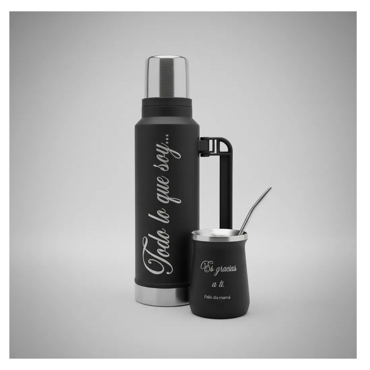 MORLAN - Set Matero 1.3l Acero Personalizado Regalo Día De La Madre Negro 2