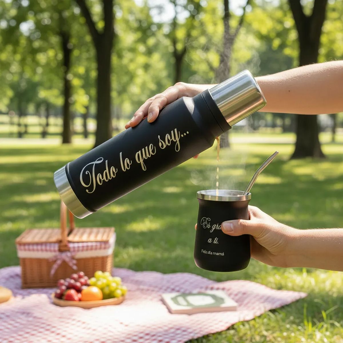 MORLAN - Set Matero 1.3l Acero Personalizado Regalo Día De La Madre Negro 2