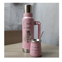 MORLAN - Set Matero 1.3l Acero Personalizado Regalo Día De La Madre Rosa
