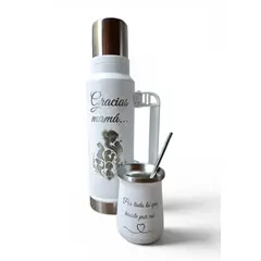 MORLAN - Set Matero 1.3l Acero Personalizado Regalo Día De La Madre Blanco