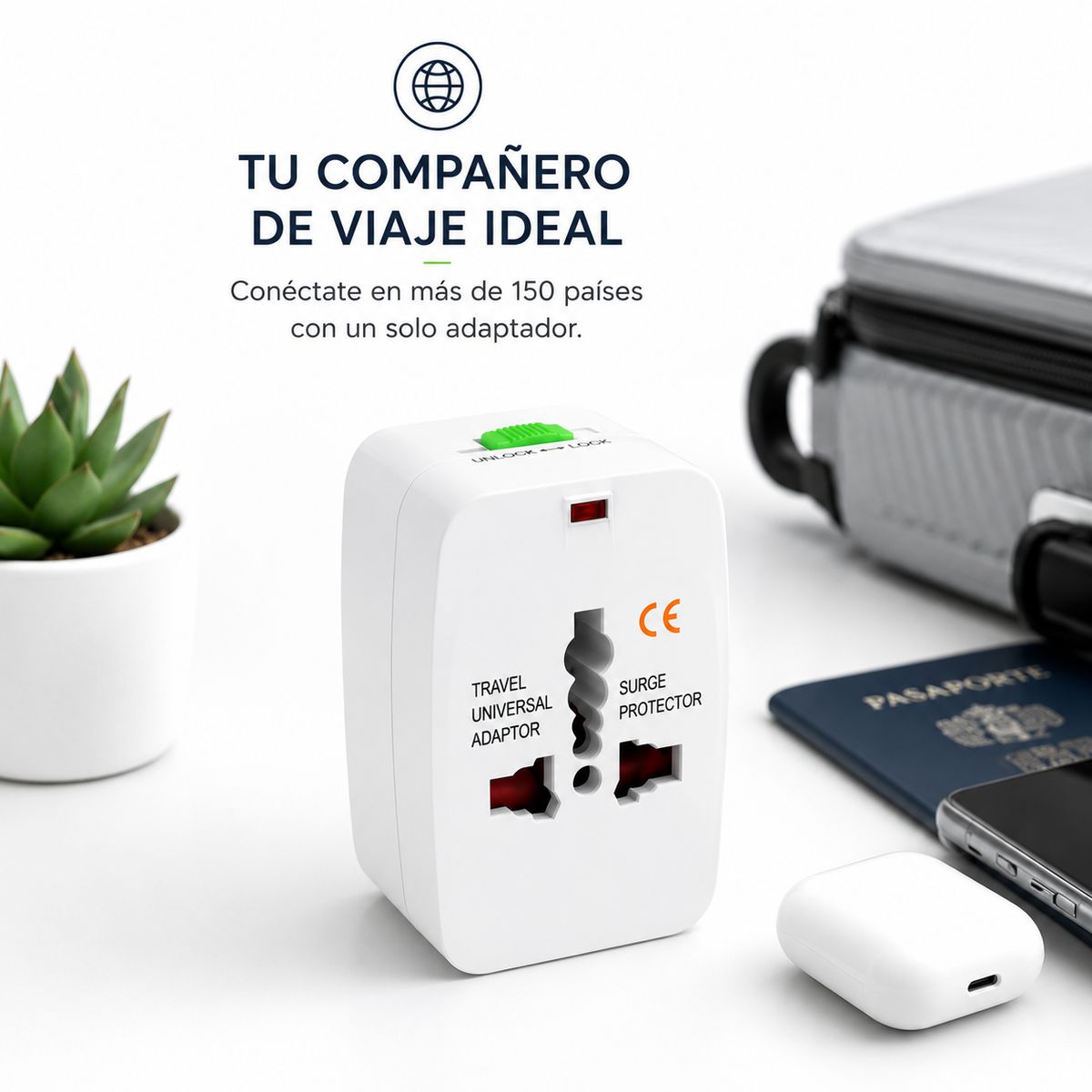 GENERICO - Enchufe Universal de Viaje  Adaptador Internacional de Corriente Premium