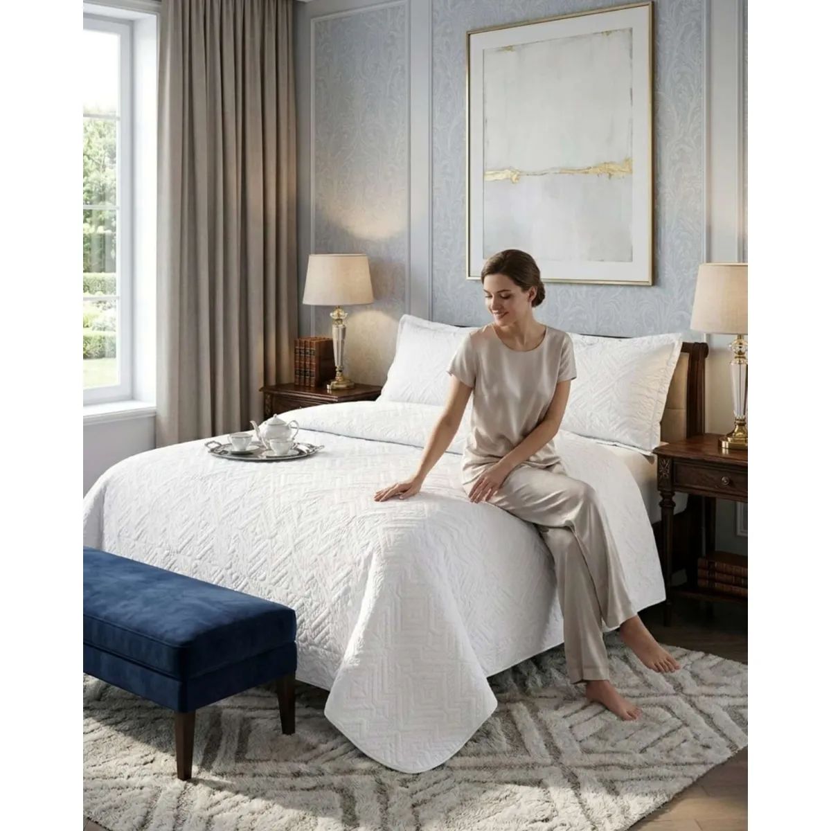 GENERICO - Quilt de Verano Transpirable, Ligero y Elegante 2 plazas