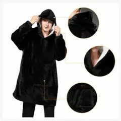 MOVI - Polerón Sherpa NEGRO Con Capucha, Talla Única, Unisex.