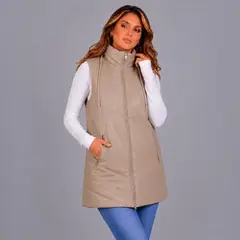 DOBLE V - Chaqueta Sin Mangas Puffer Larga Ecocuero Premium