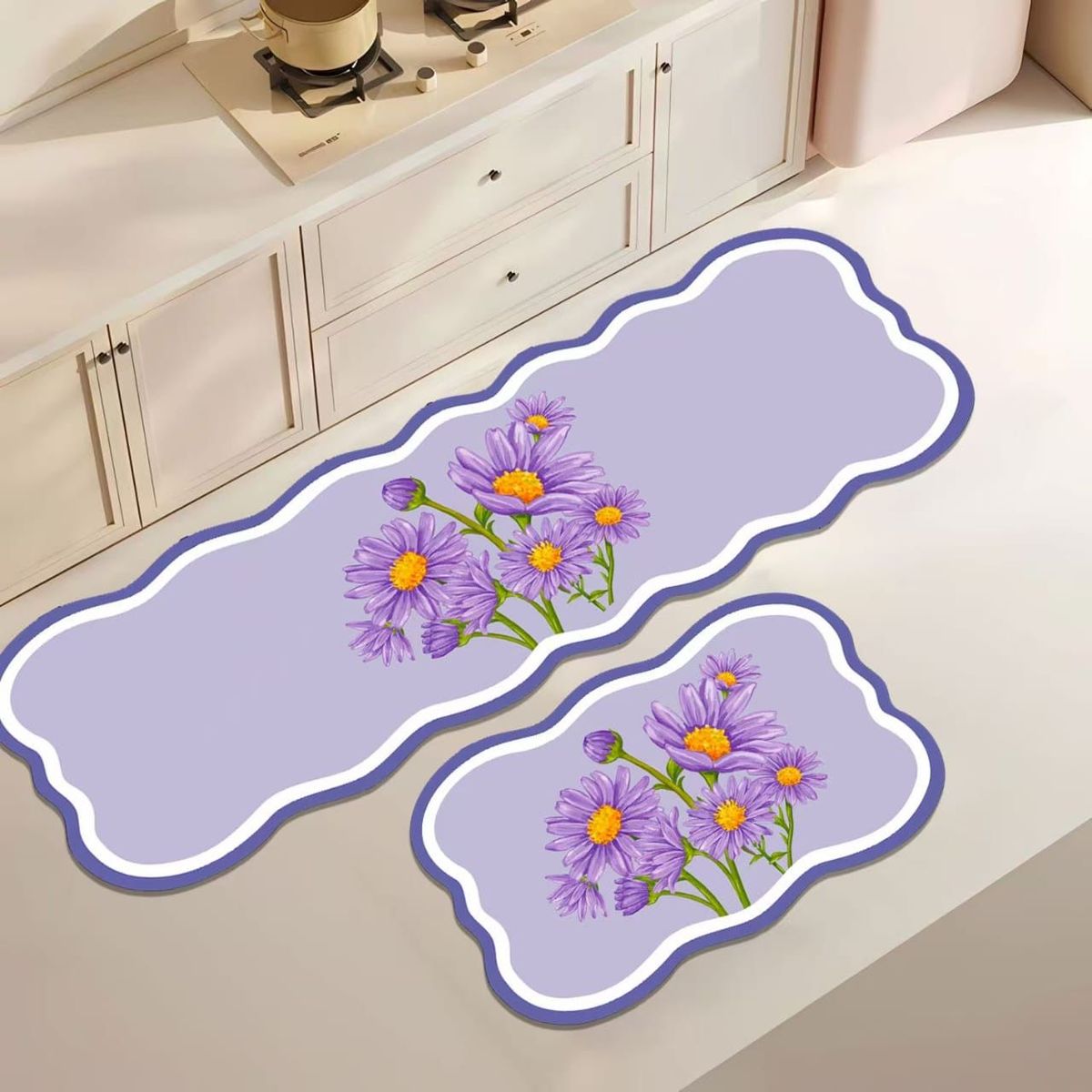 GENERICO - Set 2 Alfombras de Cocina Antideslizantes Diseño Flores