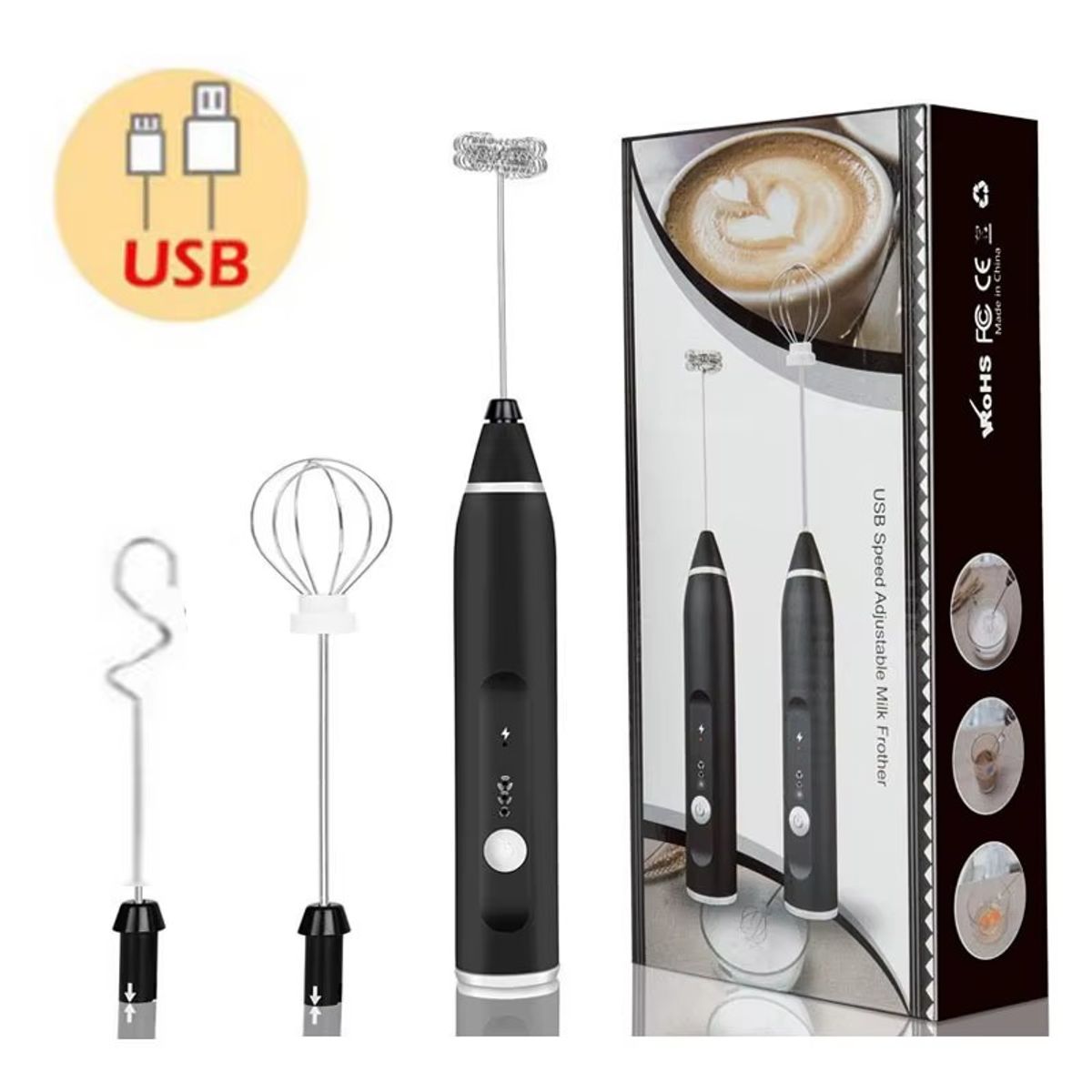 MOVI - Pack de 2 Espumadores de Leche Eléctricos USB – Batidora para Café, Capuchino y Huevos