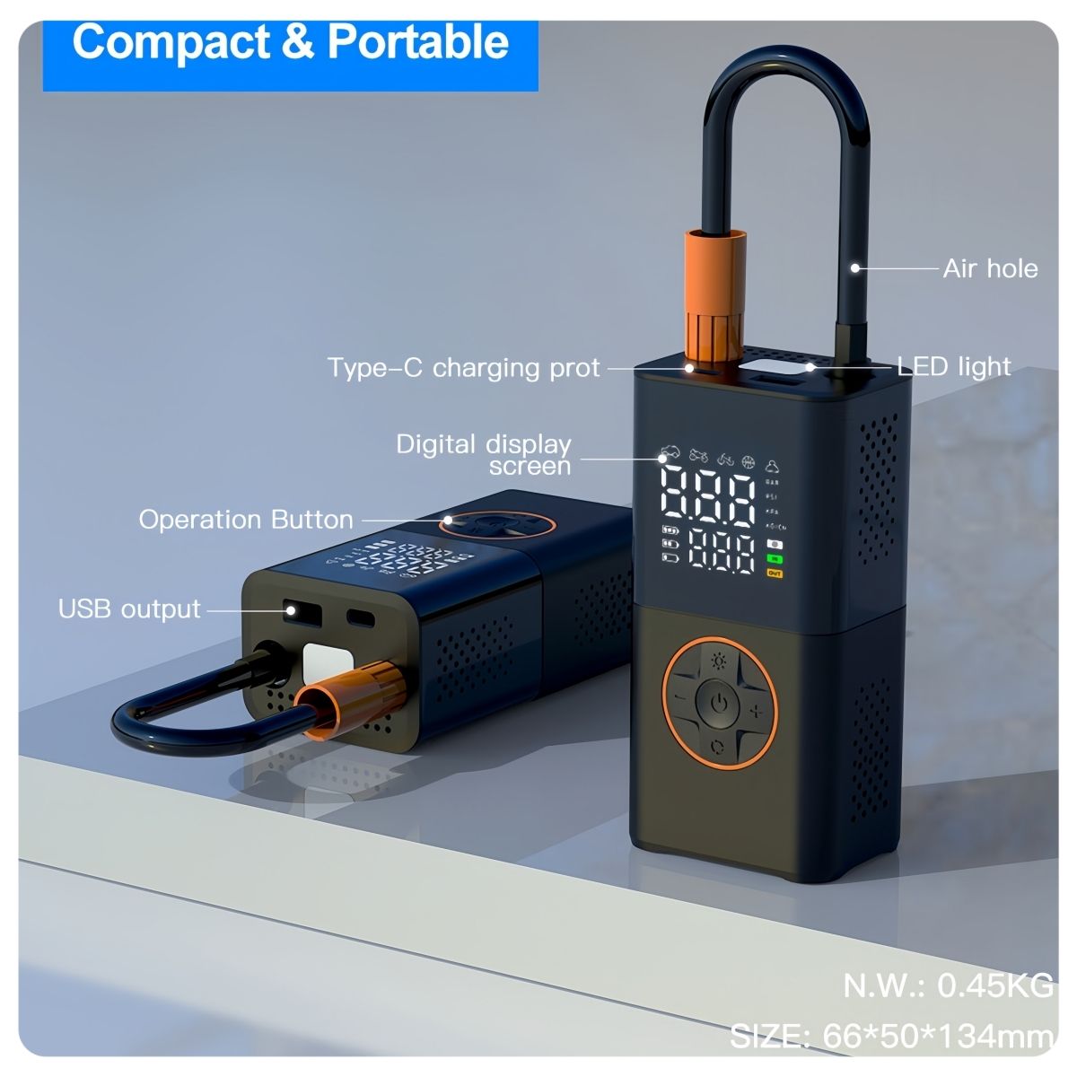 VIDA BUENAS - Compresor De Aire Inalámbrico Digital Usb 50hz Negro