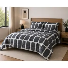 KEYHOME - CUBRECAMA PLUMON ESTAMPADO TEXTURIZADO BLANCO Y NEGRO KEY HOME 2 PLAZAS