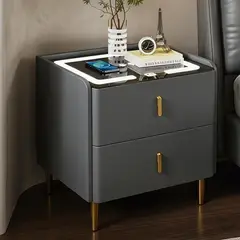 ROHE - Velador Inteligente con Carga Inalámbrica 2 Cajones 50x40x45cm Gris