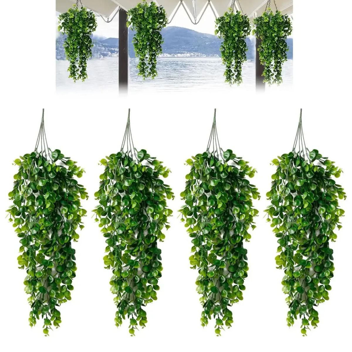 ATURE - 4pcs Planta Colgante Artificiales Hojas Redonda De Eucalipto