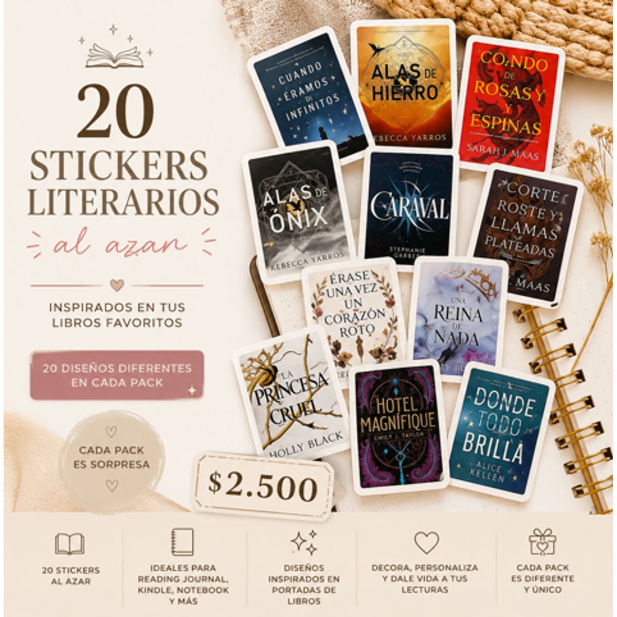 GENERICO - Pack 20 Stickers Literarios al Azar – Reading Journal & Book Lover