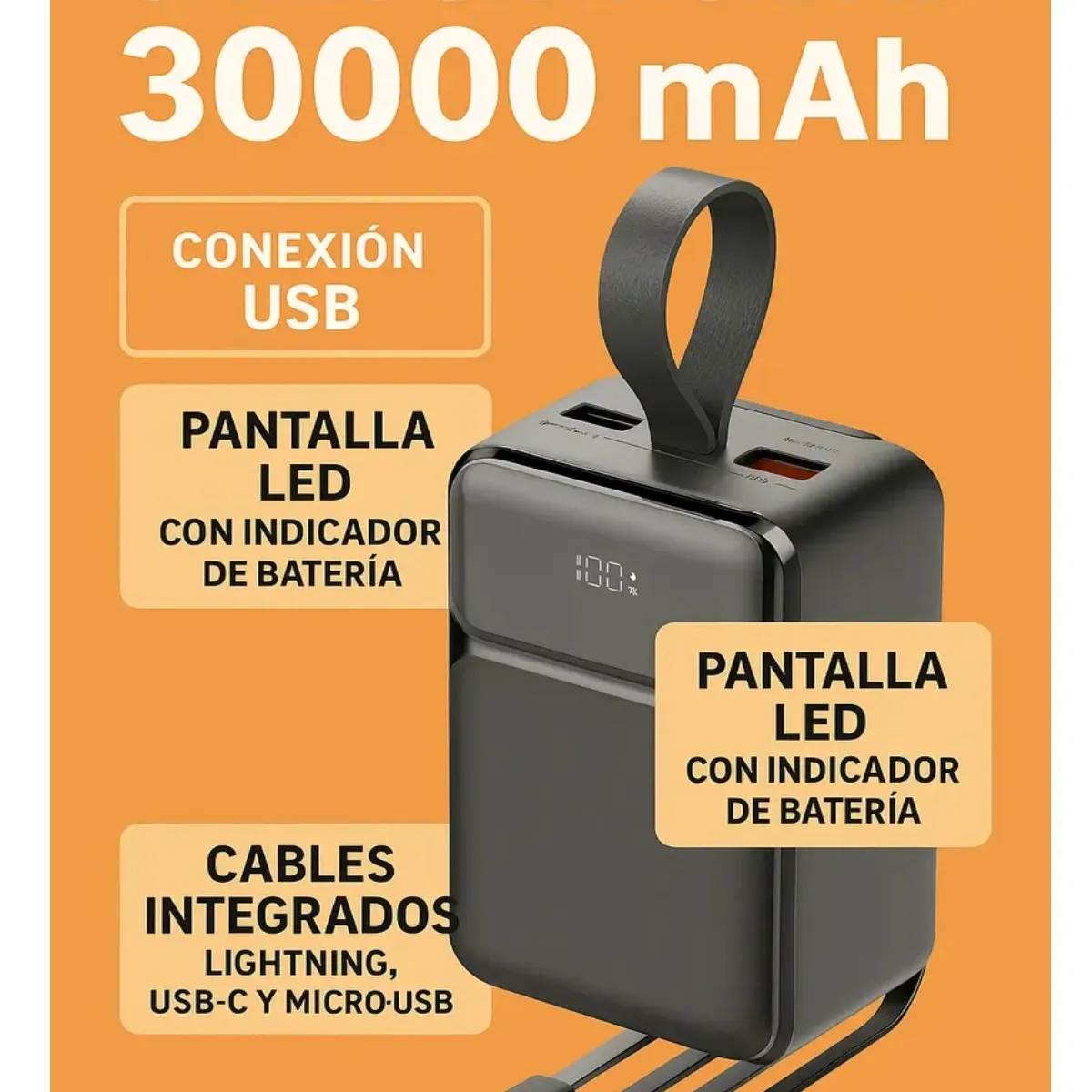 GENERICO - Cargador Portátil Power Bank 30000 Mah Bateria Externa Labg