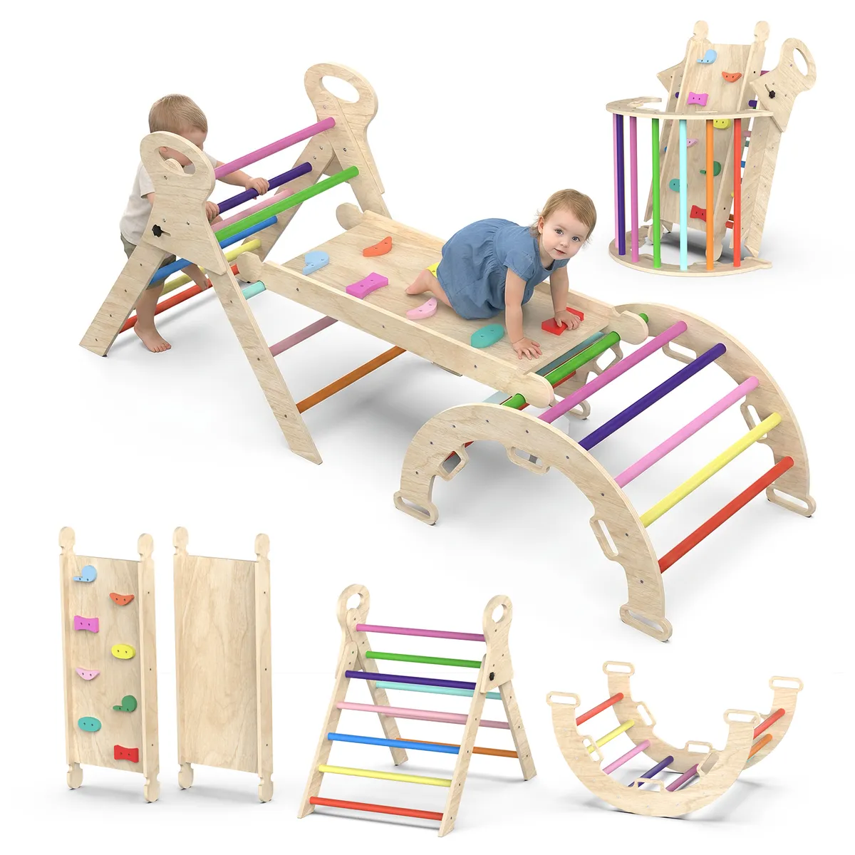 AIZO - Escalador Montessori de Madera Plegable / Escalada / Arco / Resbalín