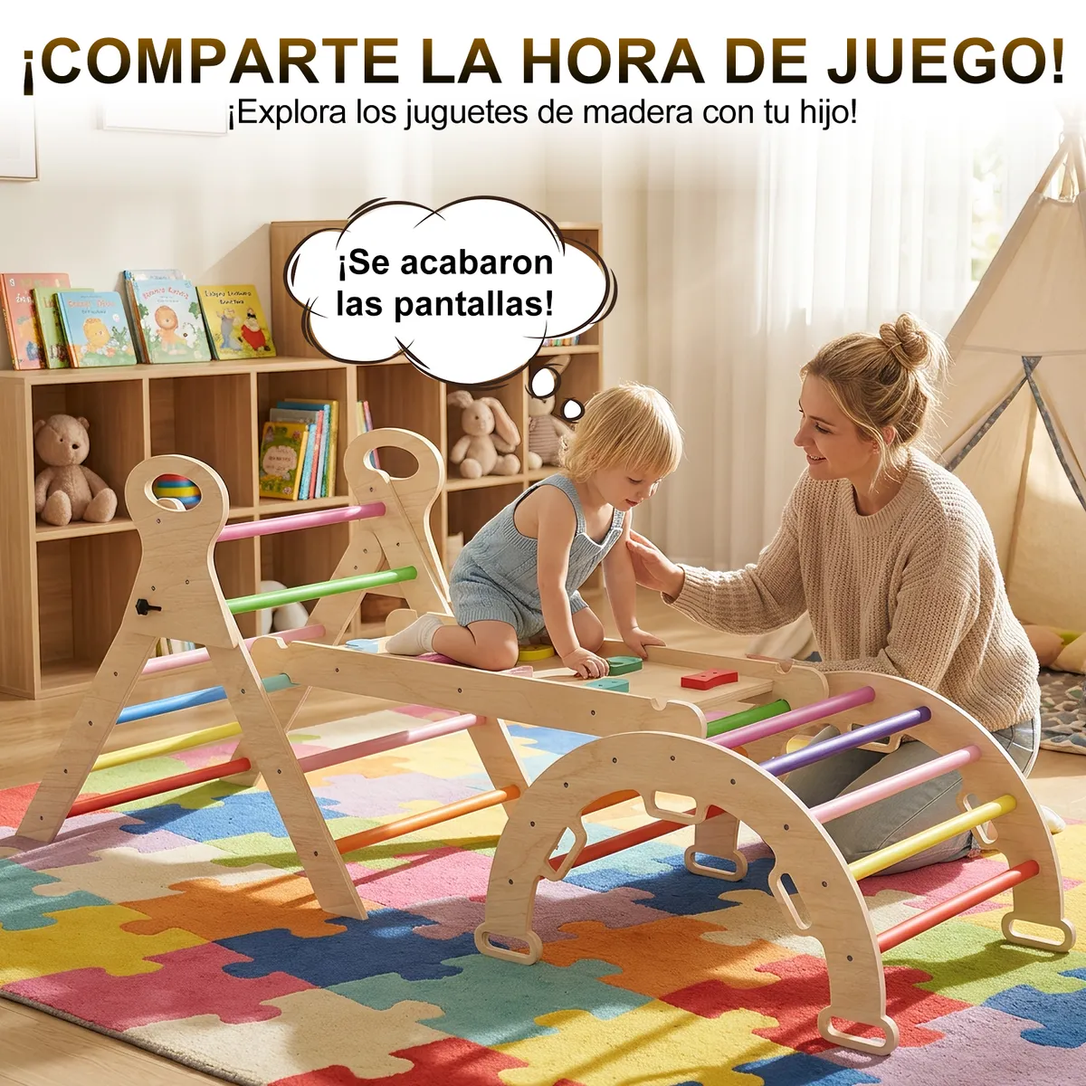AIZO - Escalador Montessori de Madera Plegable / Escalada / Arco / Resbalín