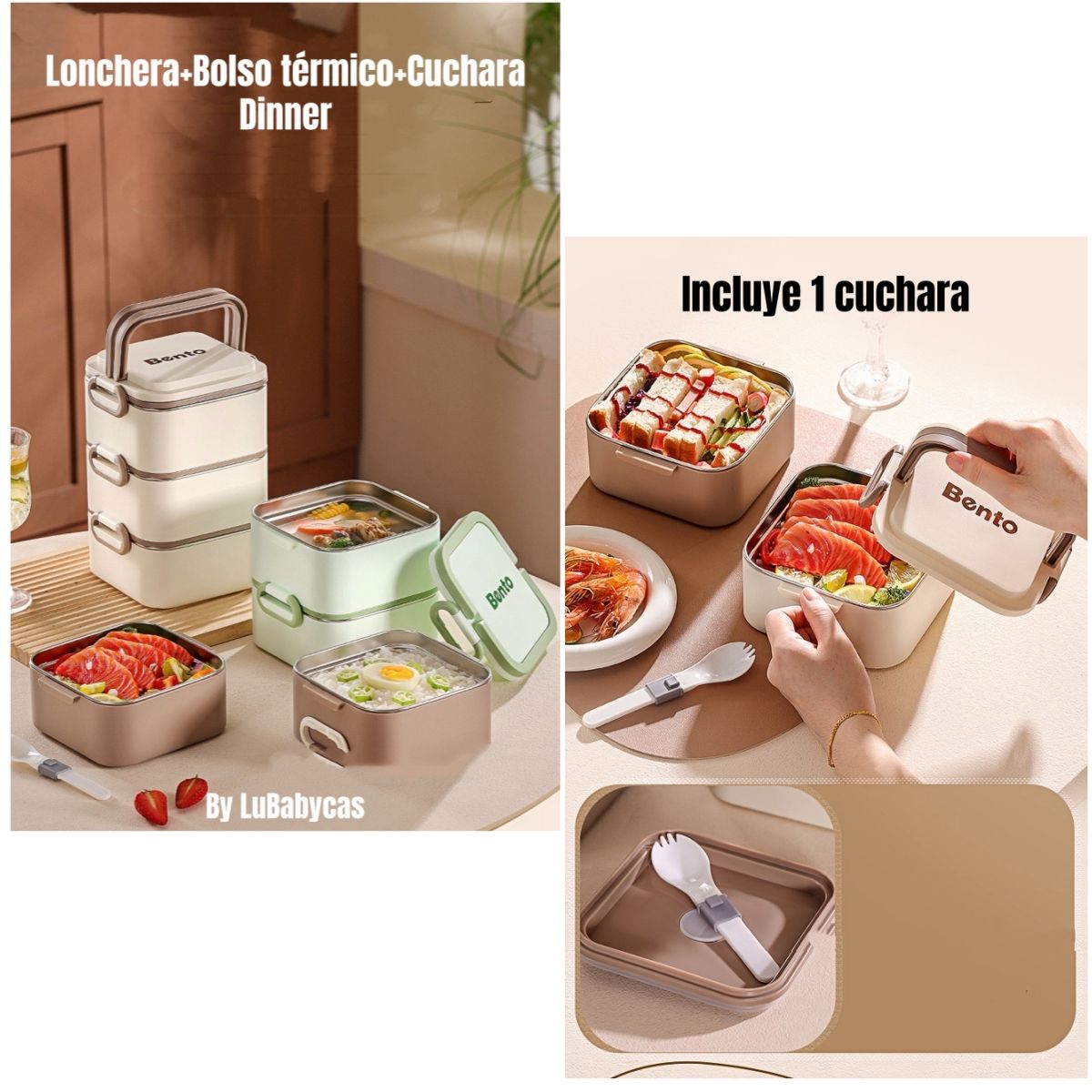 LUBABYCAS - Lonchera Fiambrera Calentadora Y Bolso Térmico Lubabycas