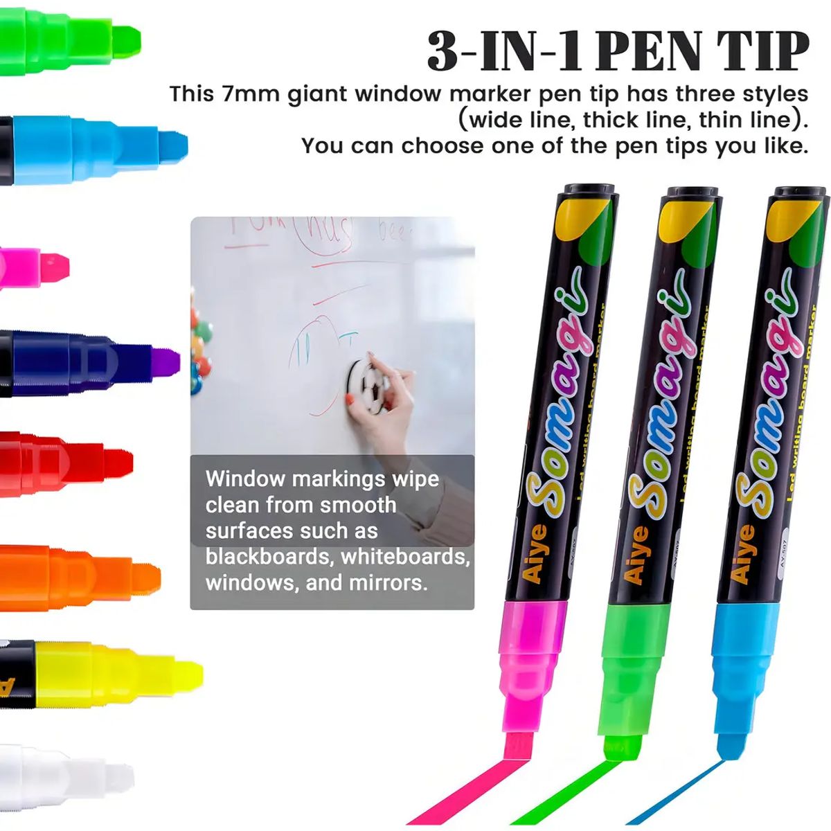 GENERICO - Marcadores Tiza Líquida 8 Colores Pizarra Fluorescente Punta 7mm Borrable