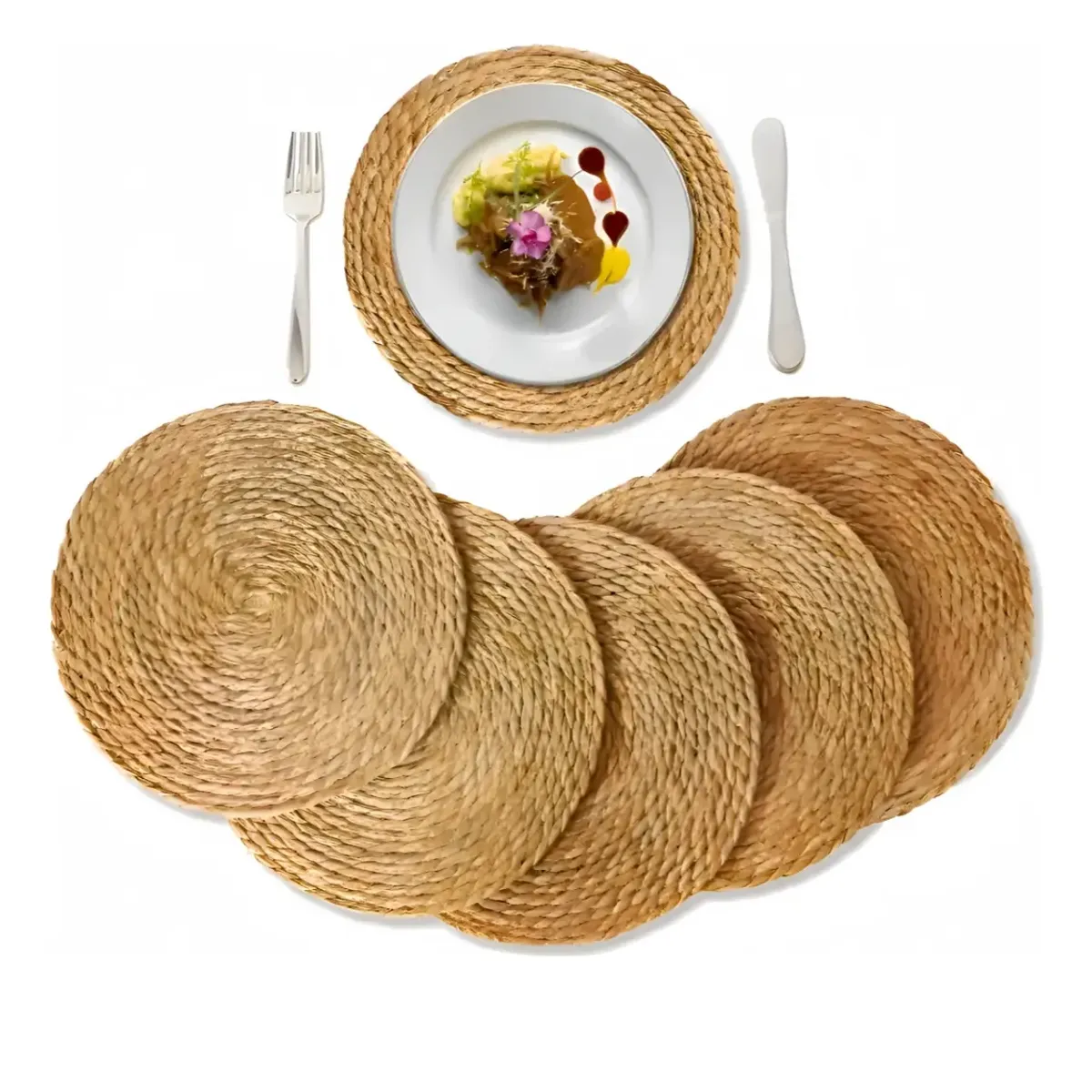GENERICO - Set 6 Individuales Mantel Fibra Natural Yute 35 Cm Pack 6