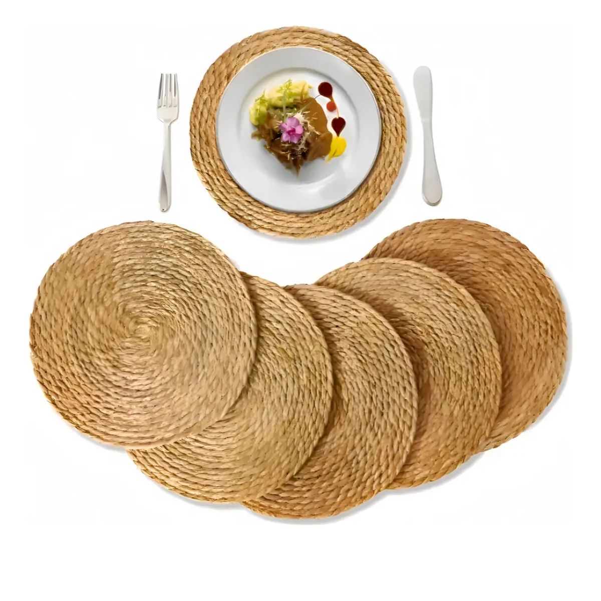 GENERICO - Set 6 Individuales Mantel Fibra Natural Yute 35 Cm Pack 6