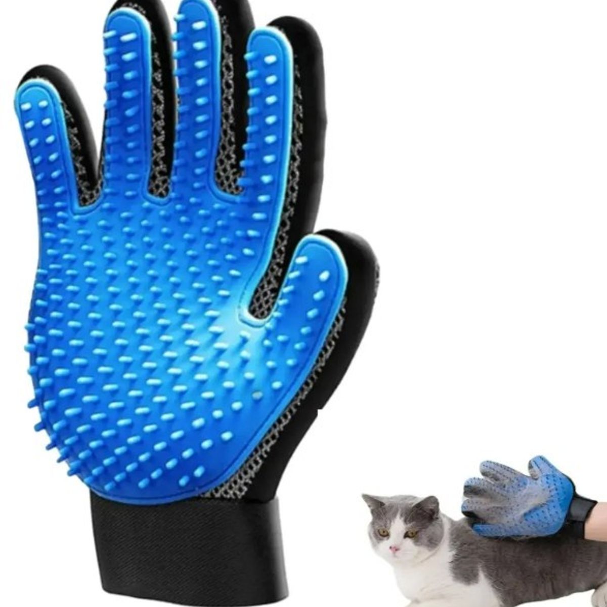 OEM - Guante Baño Mascotas 2 En 1 Quitapelos Masajeador Azul