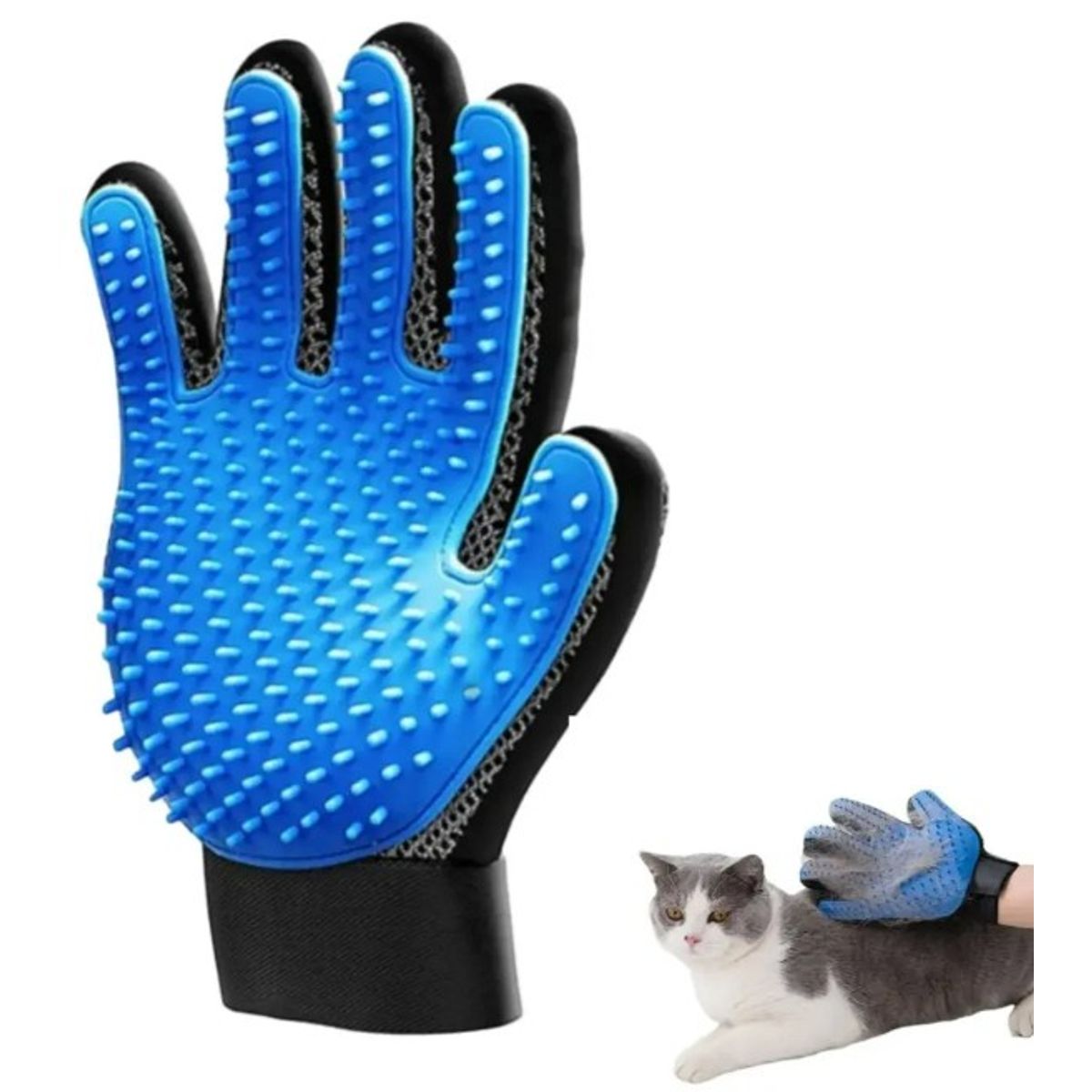 OEM - Guante Baño Mascotas 2 En 1 Quitapelos Masajeador Azul