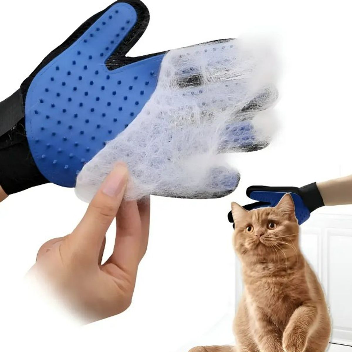 OEM - Guante Baño Mascotas 2 En 1 Quitapelos Masajeador Azul