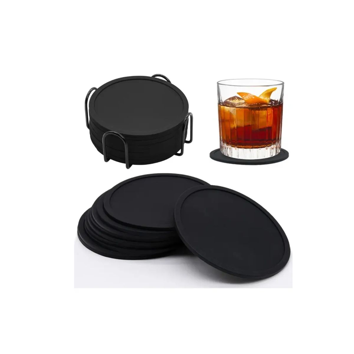 GENERICO - Posavasos De Silicona Para Mesa Casa Love - Set 8 Lisa Negro