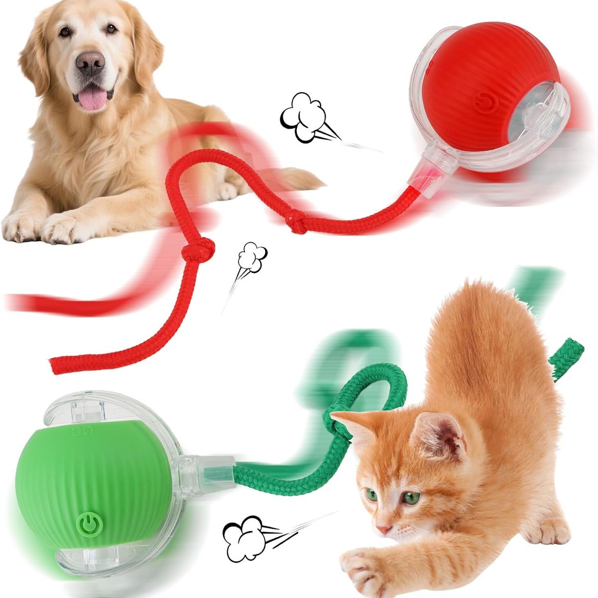 KUANGYE - 2Pcs Juguetes Interactivos Pelotas Eléctricas Perros Y Gatos,Pelota Perro con 3 Modos de Luz