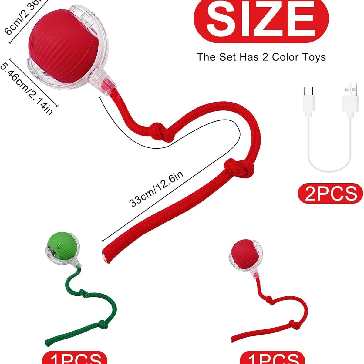 KUANGYE - 2Pcs Juguetes Interactivos Pelotas Eléctricas Perros Y Gatos,Pelota Perro con 3 Modos de Luz