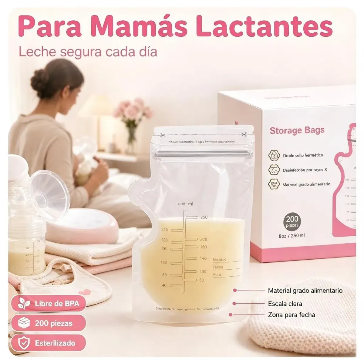 UMEXUS - Pack 200 Bolsas Para Almacenar Leche Materna 250ml