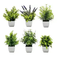 ATURE - 6pzs Plantas Flores Artificiales Macetas Decorativas Bonsai