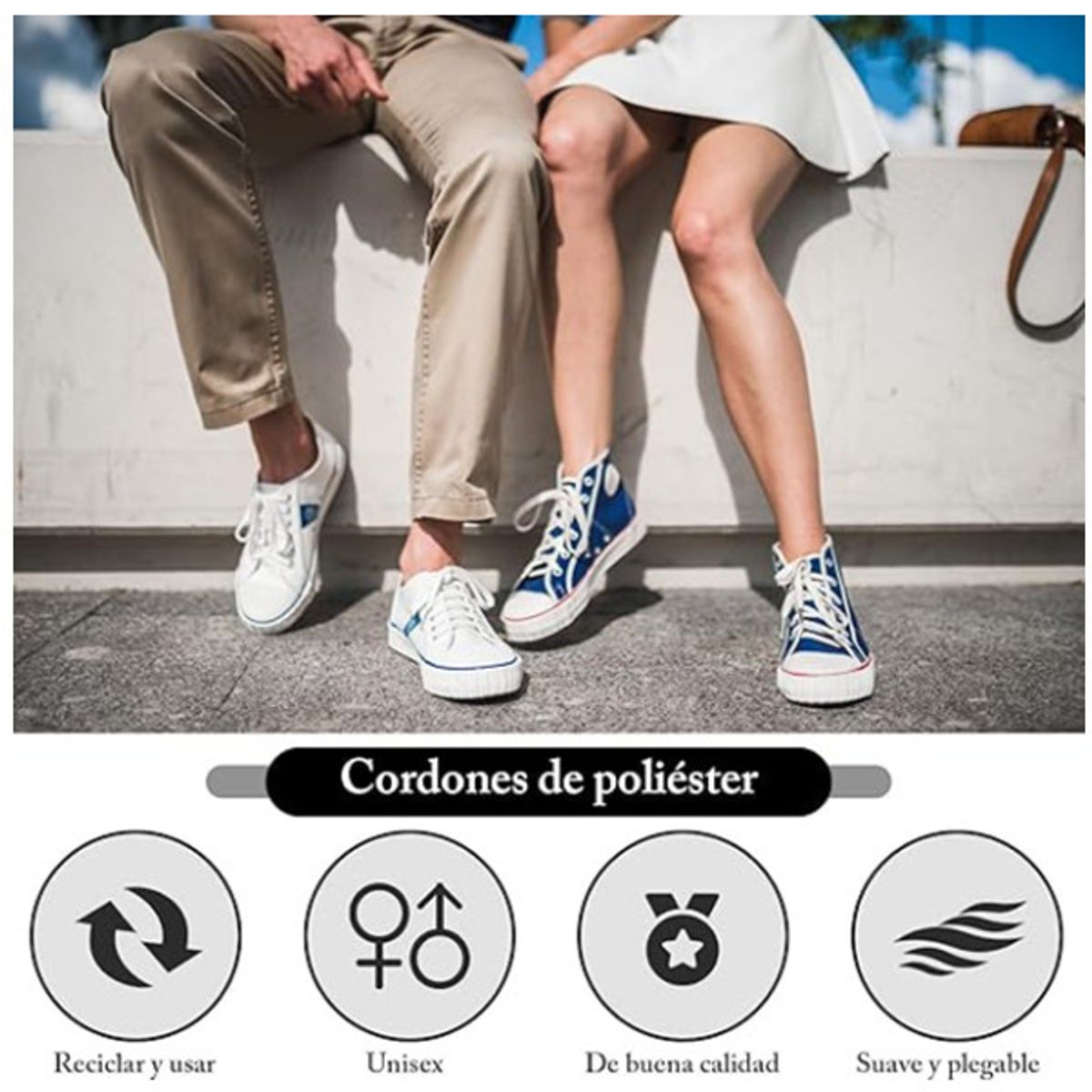 KUANGYE - Pack 3 Pares De Cordones De Zapatilla Blanco