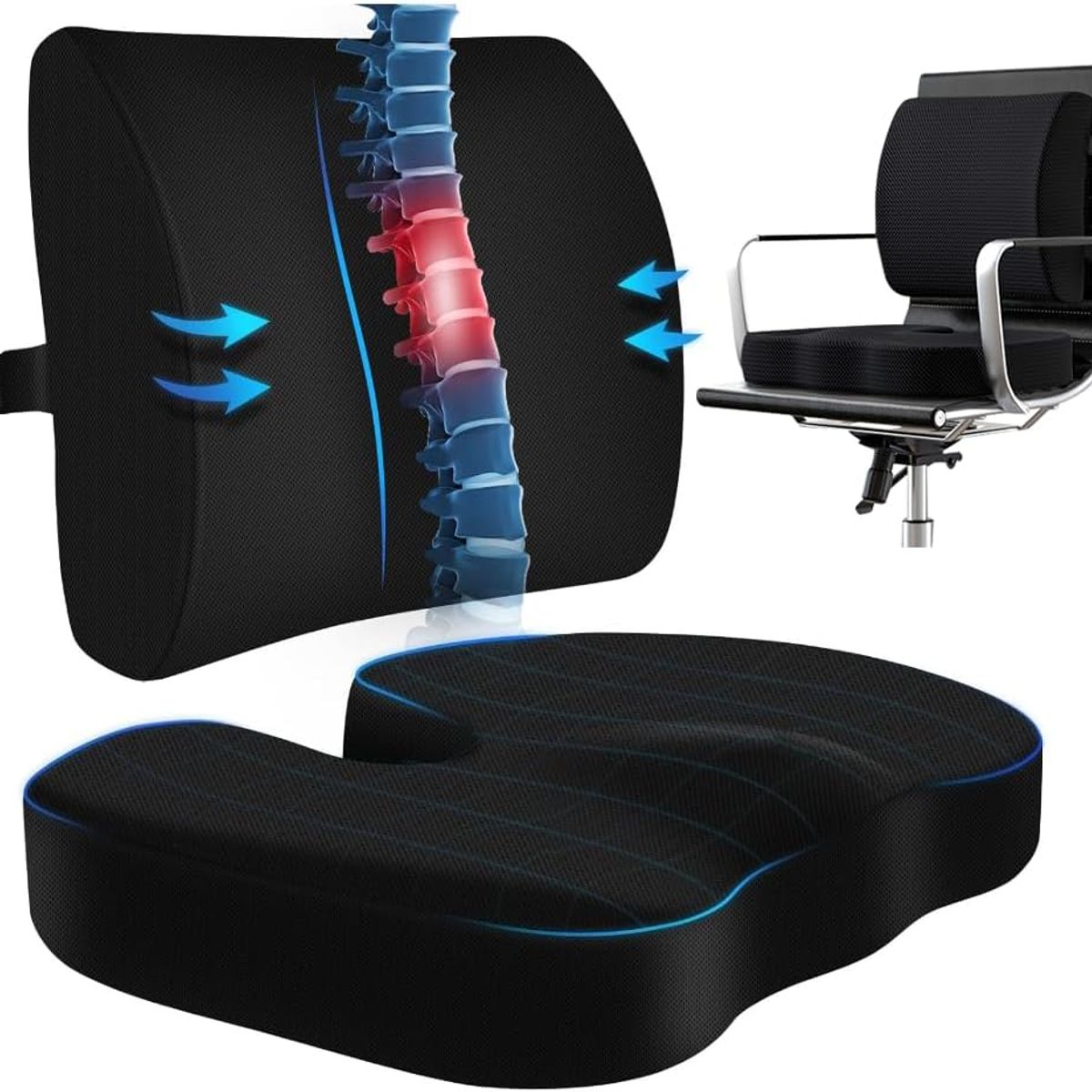 KUANGYE - Soporte Lumbar para Silla de Oficina con Gel Cojin para Coxis y Ciatica Ergonomico Almohada Lumbar